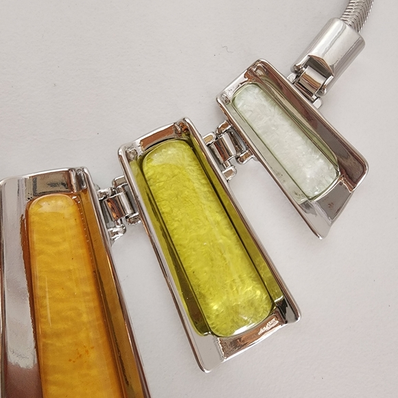 NEW Multi Colorful Epoxy Geo Bar Metal Snake Silver Chain Necklace - Picture 6 of 8